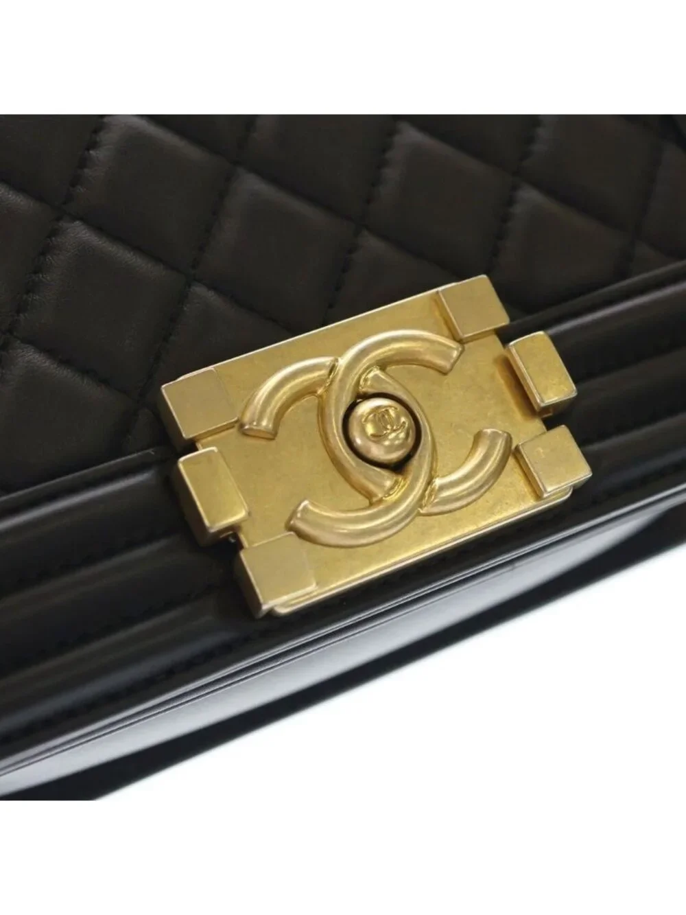 Chanel Boy Quilted CC Logo Small Gold Lambskin Black Shoulder
